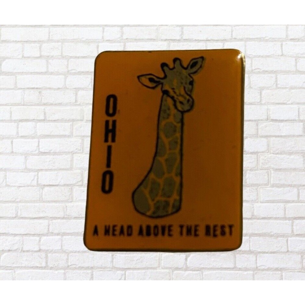 Vintage Ohio A Head Above The Rest Souvenir Pin Hat Lapel Enamel Orange Giraffe